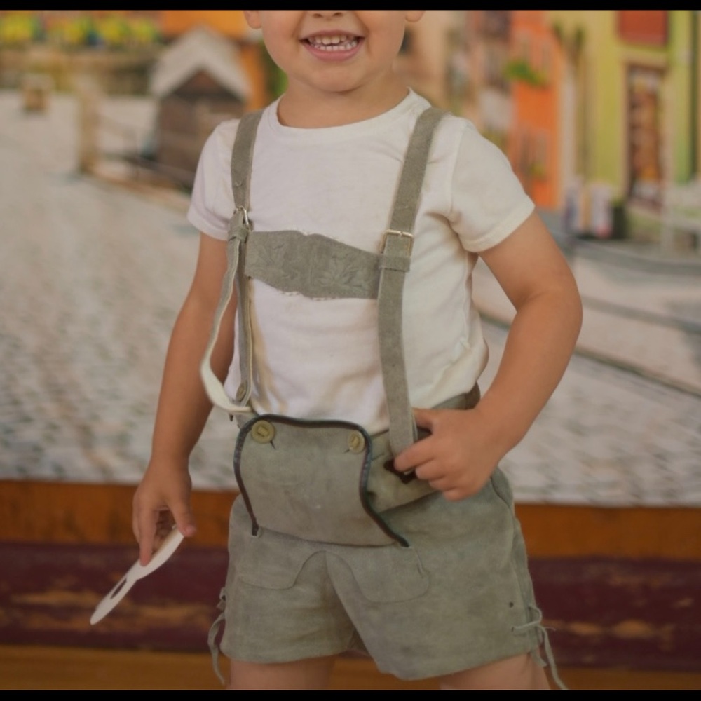 Vintage leather Gray Lederhosen Shorts with Suspenders little kid/toddler